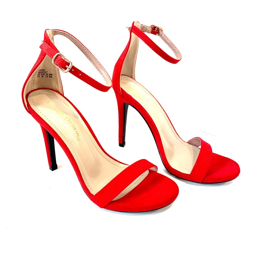 Dream Pairs Karrie Ankle Strap High Heel Stiletto Sandals in Red Suede Size 5.5